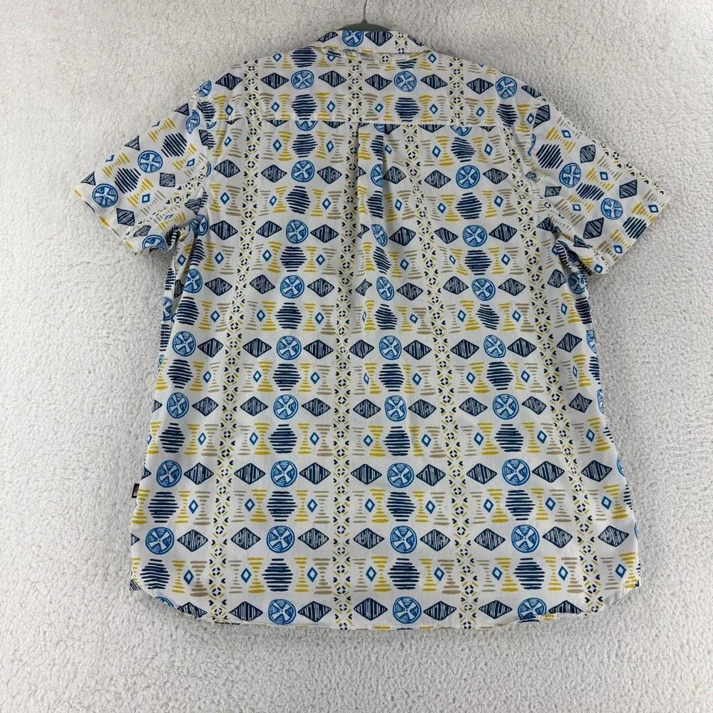 The North Face Baytrail Button-Up Shirt Men Size XL Blue Yellow Geo Short Sleeve